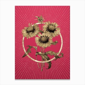Gold Blanket Flowers Glitter Ring Botanical Art on Viva Magenta n.0206 Canvas Print