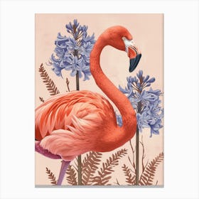 American Flamingo And Agapanthus Minimalist Illustration 1 Canvas Print