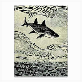 Great White Shark II Linocut Canvas Print