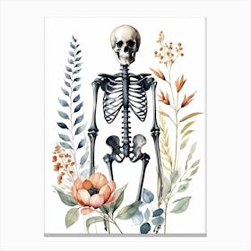 Floral Skeleton Watercolor Painting (2) Canvas Print