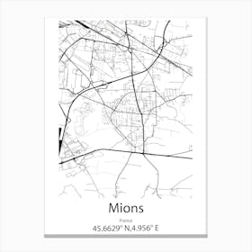 Mions,France Minimalist Map Canvas Print