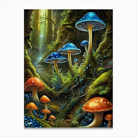 Neon Mushrooms In A Magical Forest (4) Canvas Print