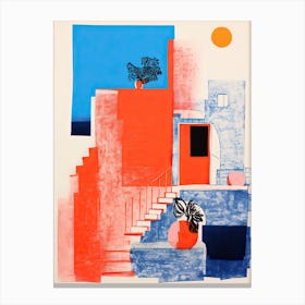 A House In Santorini, Abstract Risograph Style 1 Canvas Print