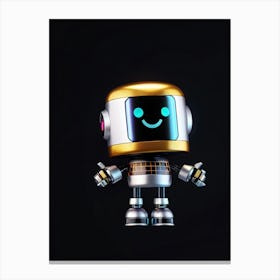 Cartoon Happy Cybernetic Robot Emoji On A Black Backdrop Minimalist 3d Render Holographic Gradient Canvas Print