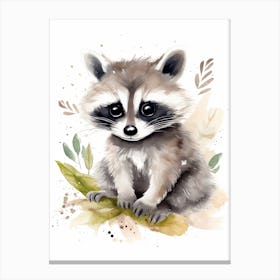 Baby Raccoon Watercolour Nursery 4 Canvas Print