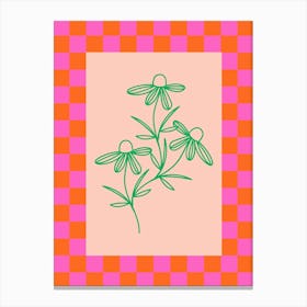 Modern Checkered Flower Poster Pink & Green 13 Canvas Print