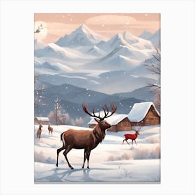 Winter Landscape with Mountains Canvas Print