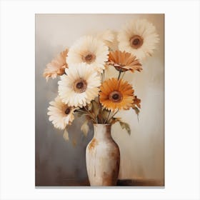 Gerbera, Autumn Fall Flowers Sitting In A White Vase, Farmhouse Style 3 Canvas Print