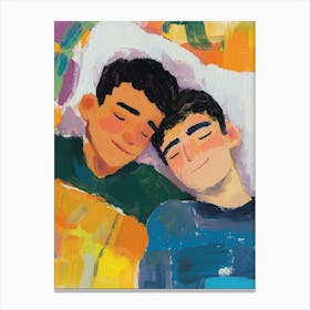 Two Guys Sleeping Gouache Painting Canvas Print