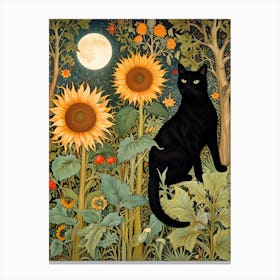 William Morris Black Cat In Sunflower Field Canvas Print