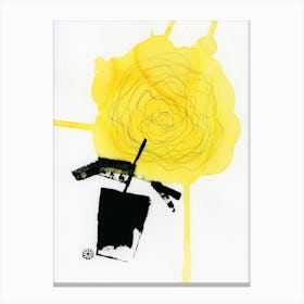 Yellow Sunflower In A Black Vase 3 - minimal abstract floral vertical Canvas Print