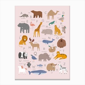 Animal Alphabet Pink Canvas Print