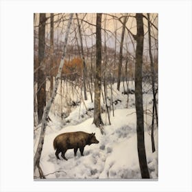 Vintage Winter Animal Painting Wild Boar 1 Canvas Print