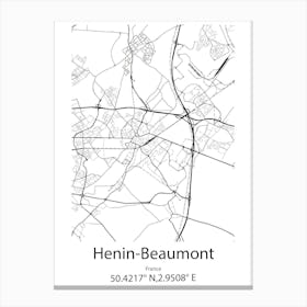 Henin Beaumont,France Minimalist Map Canvas Print