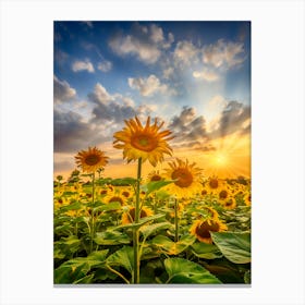 Sunflower Field At Sunset Canvas Print