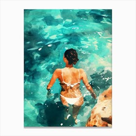 Watercolor Of A Woman In The Water painting Canvas Print