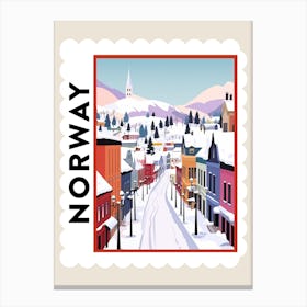 Retro Winter Stamp Poster Bergen Norway 1 Canvas Print