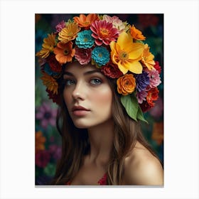 Girl in a flower hat Canvas Print