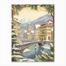 Vintage Winter Illustration Lucerne Switzerland 2 Canvas Print