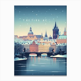 Winter Travel Night Illustration Prague Czech Republic 1 Canvas Print
