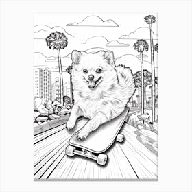 Pomeranian Dog Skateboarding Line Art 2 Canvas Print