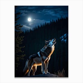 On A Crisp Midnight In The Yellowstone Wilderness A Skittish Wolf Embodying The Essence Of Wildern (6) Canvas Print