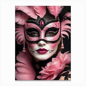 A Woman In A Carnival Mask, Pink And Black (27) Canvas Print