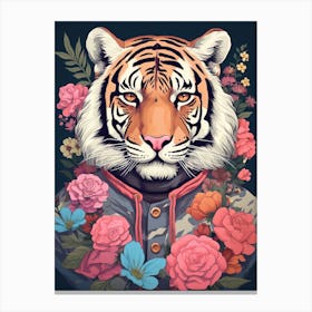 Tiger Illustrations Wearing A Floral Shirt 1 Canvas Print