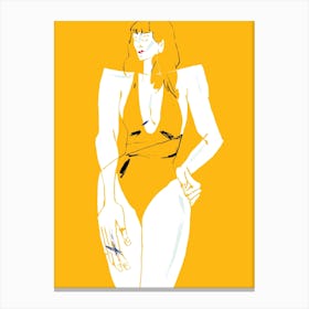 Girl In Bathing Suit Yellow Canvas Print