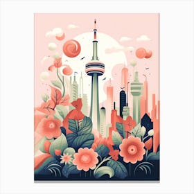 Cn Tower   Toronto, Canada   Cute Botanical Illustration Travel 2 Canvas Print