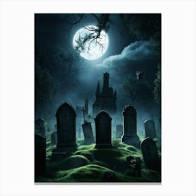 Ghostly Figures Looming Above An Ancient Graveyard In The Haunting Grip Of A Tempestuous Night Sky (4) Canvas Print