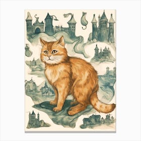 Spooky Medieval Castles With Fluffy Cat Canvas Print