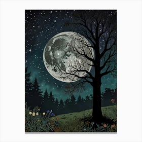 Full Moon In The Sky Style William Morris Art Print Canvas Print