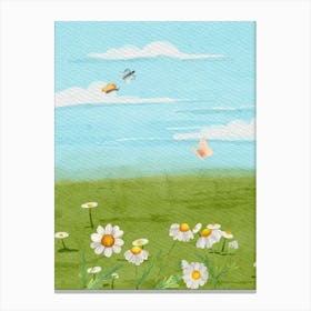 Daisies In The Meadow Watercolor Canvas Print