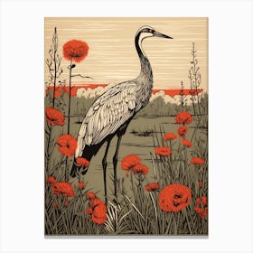 Vintage Bird Linocut Crane 3 Canvas Print