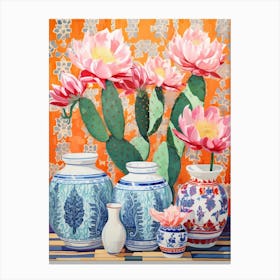 Cactus Painting Maximalist Still Life Echinocereus Cactus 2 Canvas Print