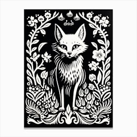 Fox In The Forest Linocut Illustration 27  Canvas Print