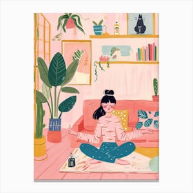 Girl Yoga Lo Fi Kawaii Illustration 1 Canvas Print