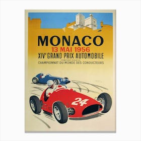 Monaco, 1956 Grand Prix illustrated by J. Ramel Canvas Print