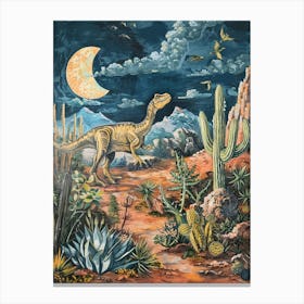 Dinosaur In The Desert At Night Painting Canvas Print