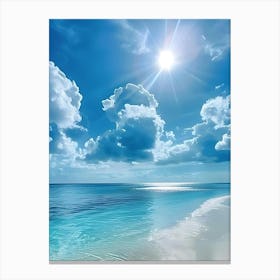 Beach With Blue Sky And Clouds Canvas Print