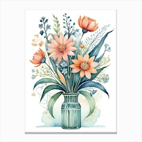 Watercolor Flowers In A Vase 9 Canvas Print