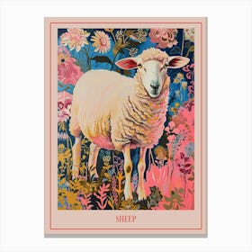 Floral Animal Painting Sheep 2 Poster Canvas Print