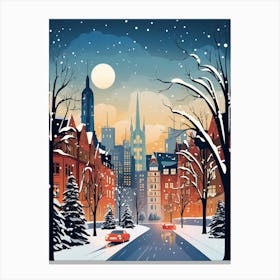 Winter Travel Night Illustration Frankfurt Germany Canvas Print
