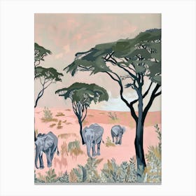 Elephants Pastels Jungle Illustration 4 Canvas Print