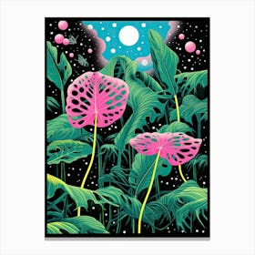 Pink Flowers In The Night Sky | Inspired by Yayoi Kusama Canvas Print