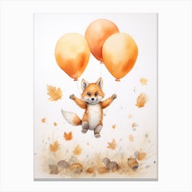 Fox Flying With Autumn Fall Pumpkins And Balloons Watercolour Nursery 2 Canvas Print