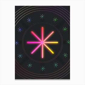 Neon Geometric Glyph in Pink and Yellow Circle Array on Black n.0157 Canvas Print