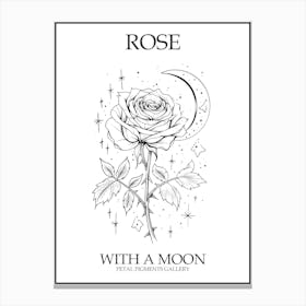 Rose With A Moon Line Drawing 4 Poster Canvas Print