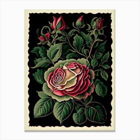 Rose Floral 1 Botanical Vintage Poster Flower Canvas Print
